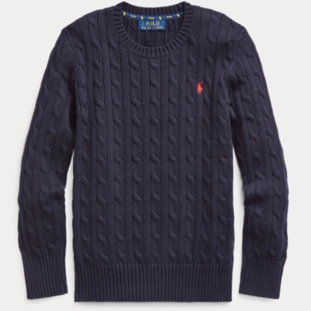Polo-Ralph Lauren Navy Blue Cable Knit Crew Neck